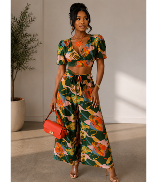 Golden Bloom 2PC Pants Set - Green
