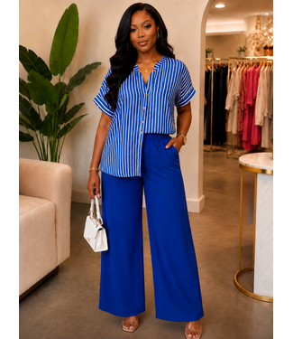Easy Does It Striped 2PC Pants Set - Royal Blue