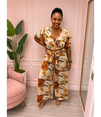 Golden Bloom 2PC Pants Set - Ivory