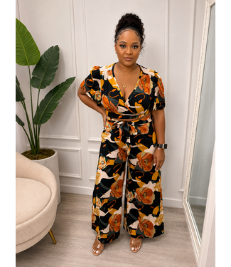 Golden Bloom 2PC Pants Set - Black
