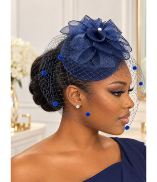 Rose Romance Fascinator - Navy
