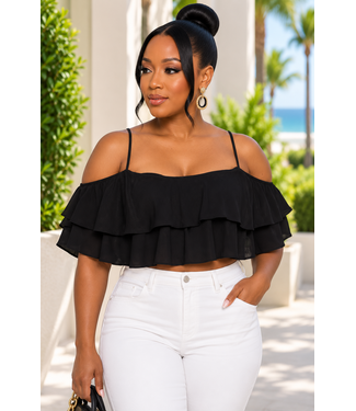 LAYER UP RUFFLE CROP TOP BLACK