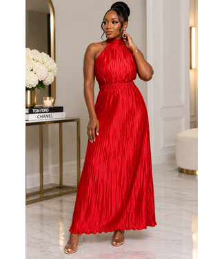 Rich Romance Pleated Midi Dress RED