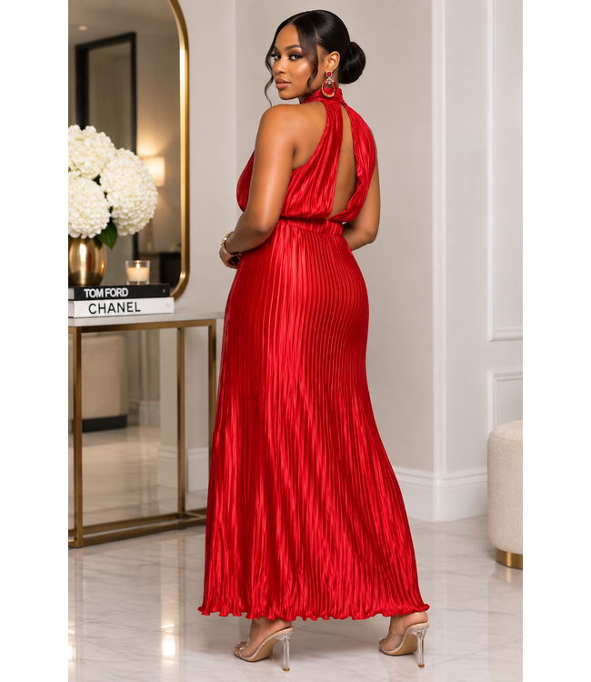 Rich Romance Pleated Midi Dress RED