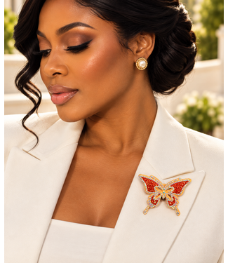 Pretty Wings Brooch & Hair Clip - Orange