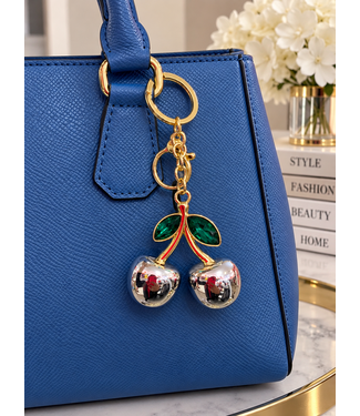 Cherry On Top Bag Charm - Silver/Green