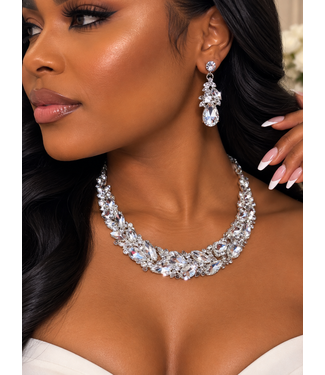 Always Stunning Jewel Necklace Set - Silver