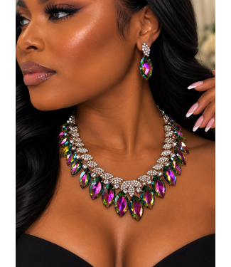 Never Less Jewel Necklace Set - Green Iridescent