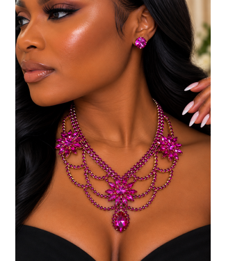 Drip Me In Jewels Necklace Set - Fuchsia