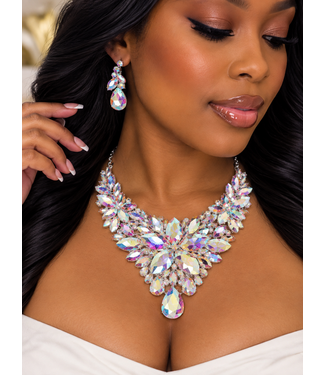 True Statement Necklace Set - Silver Iridescent