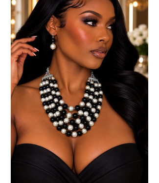 Live The Dream Pearl Necklace Set - Black & White