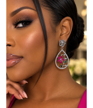Dahlia Dream Earrings - Silver Dark Pink