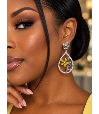 Dahlia Dream Earrings - Silver Yellow