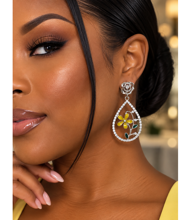 Dahlia Dream Earrings - Silver Yellow