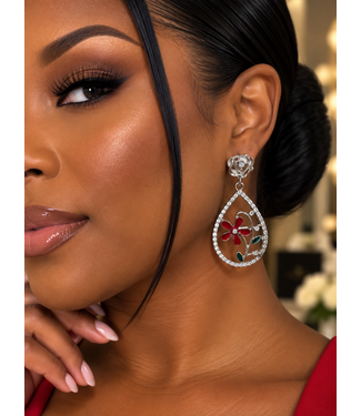 Dahlia Dream Earrings - Silver Red