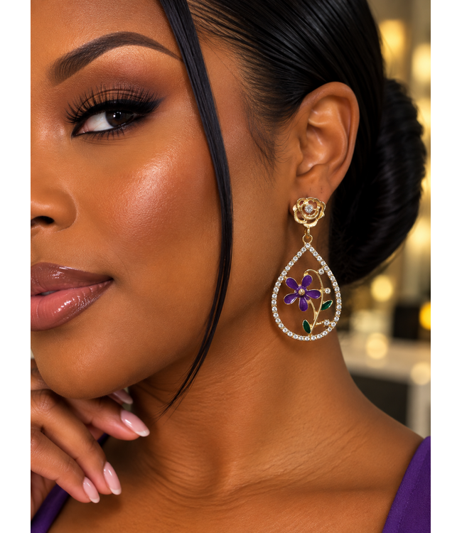 Dahlia Dream Earrings - Gold Purple