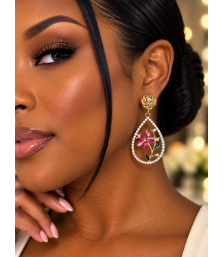 Dahlia Dream Earrings - Gold Dark Pink