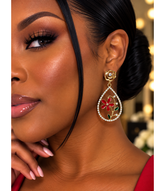 Dahlia Dream Earrings - Gold Red