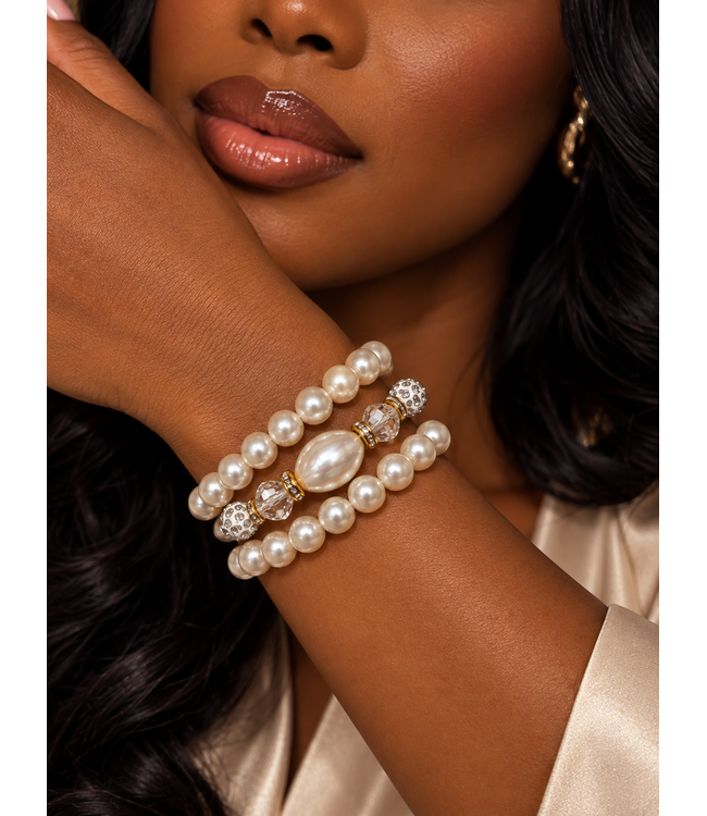 Pearl Darling 3PC Bracelet Set - Cream White