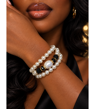 Pearl Darling 3PC Bracelet Set - Cream Black