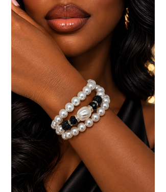 Pearl Darling 3PC Bracelet Set - White Black