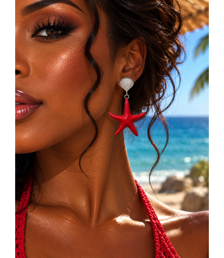 Twinkle Little Seastar Earrings - Silver Red