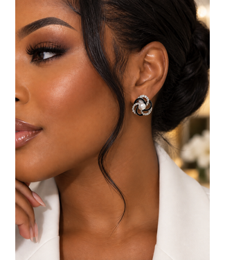 Pearl Swirl Knob Earrings - Silver Black