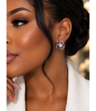 Pearl Swirl Knob Earrings - Silver Purple