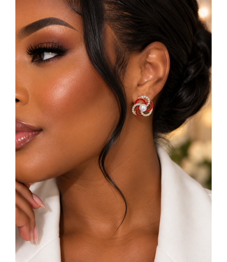 Pearl Swirl Knob Earrings - Gold Red