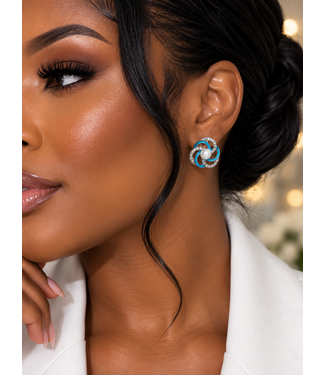 Pearl Swirl Knob Earrings - Silver Blue