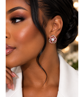 Pearl Swirl Knob Earrings - Gold Pink