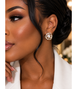 Pearl Swirl Knob Earrings - Gold White