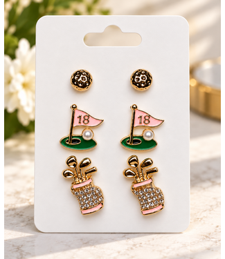 Sports Girly 3 Pair Earring Set - Golf