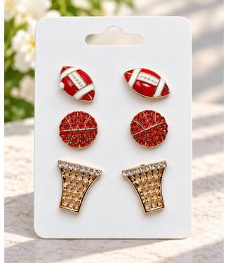 Sports Girly 3 Pair Earring Set - Football & Basketball