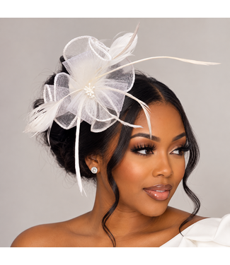 Feathered Grace Fascinator & Corsage - White