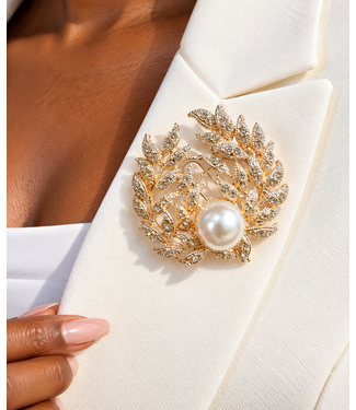 Golden Garden Bloom Brooch - Pearl