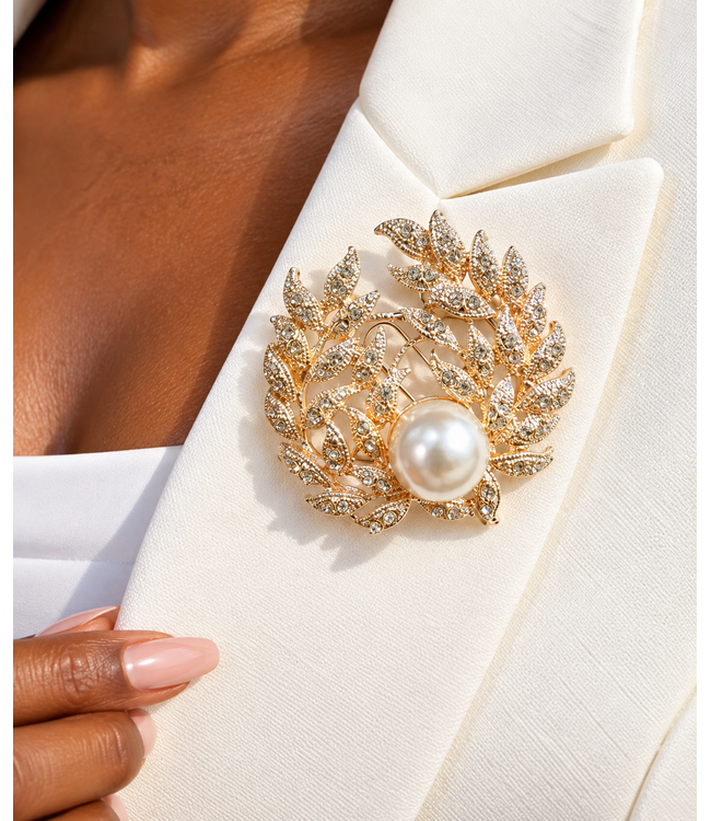 Golden Garden Bloom Brooch - Pearl