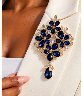 Midnight Orchid Brooch - Navy
