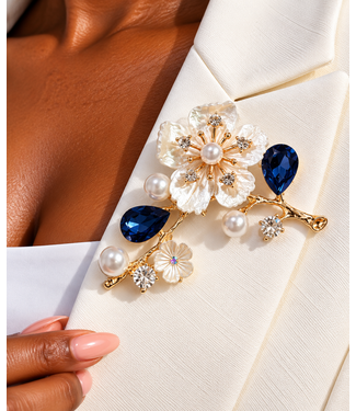 Pearl Blossom Brooch - Navy