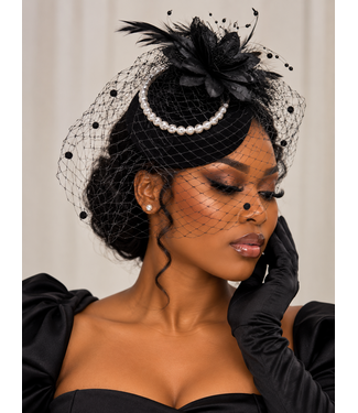 Pearls In The Garden Fascinator - Black