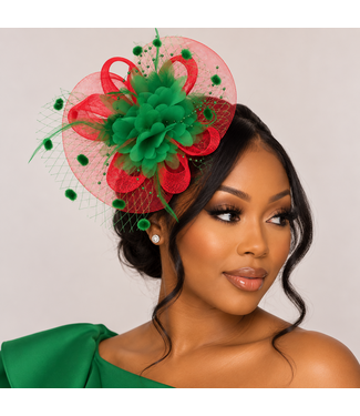 FLORAL GETAWAY FASCINATOR - RED/GREEN