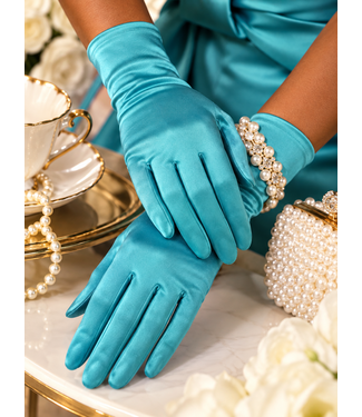 Satin Gloves - Aqua