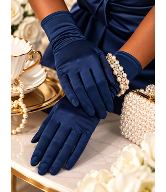 Satin Gloves - Navy