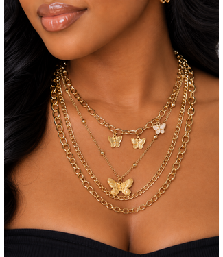 Enchanted Flutter Layered Necklace Set - Gold