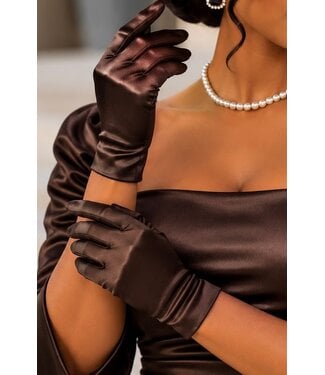 Satin Gloves - Brown