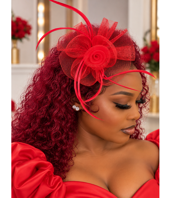 Hello Rose Fascinator - Red