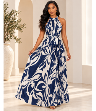 Botanical Breeze Maxi Dress  - Navy