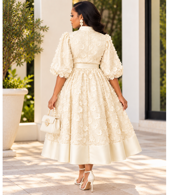 Petal Frenzy Buttoned Dress - Ivory