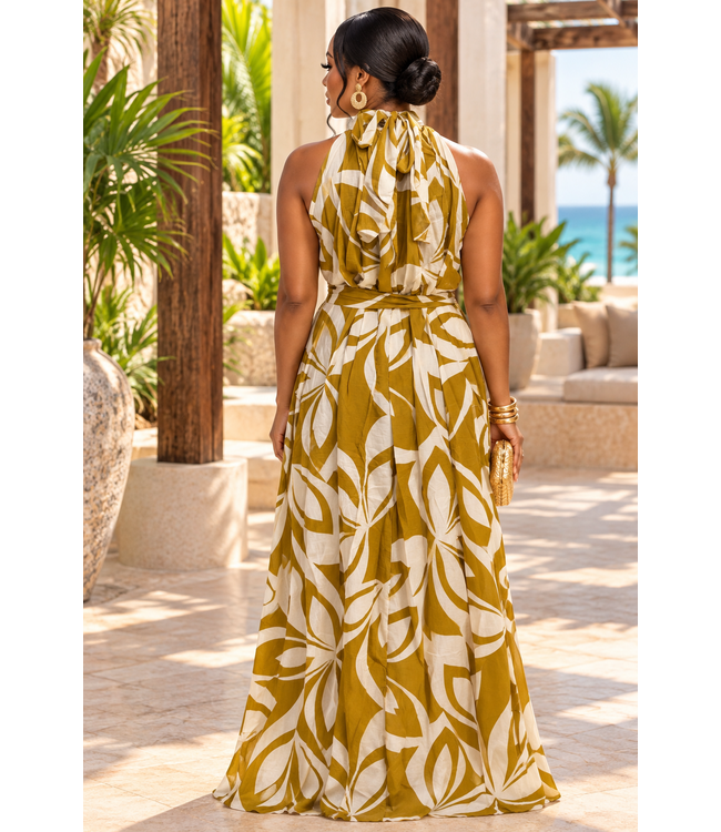 Botanical Breeze Maxi Dress  - Wasabi