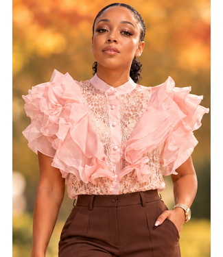 Lace Moments Ruffle Top - Pink